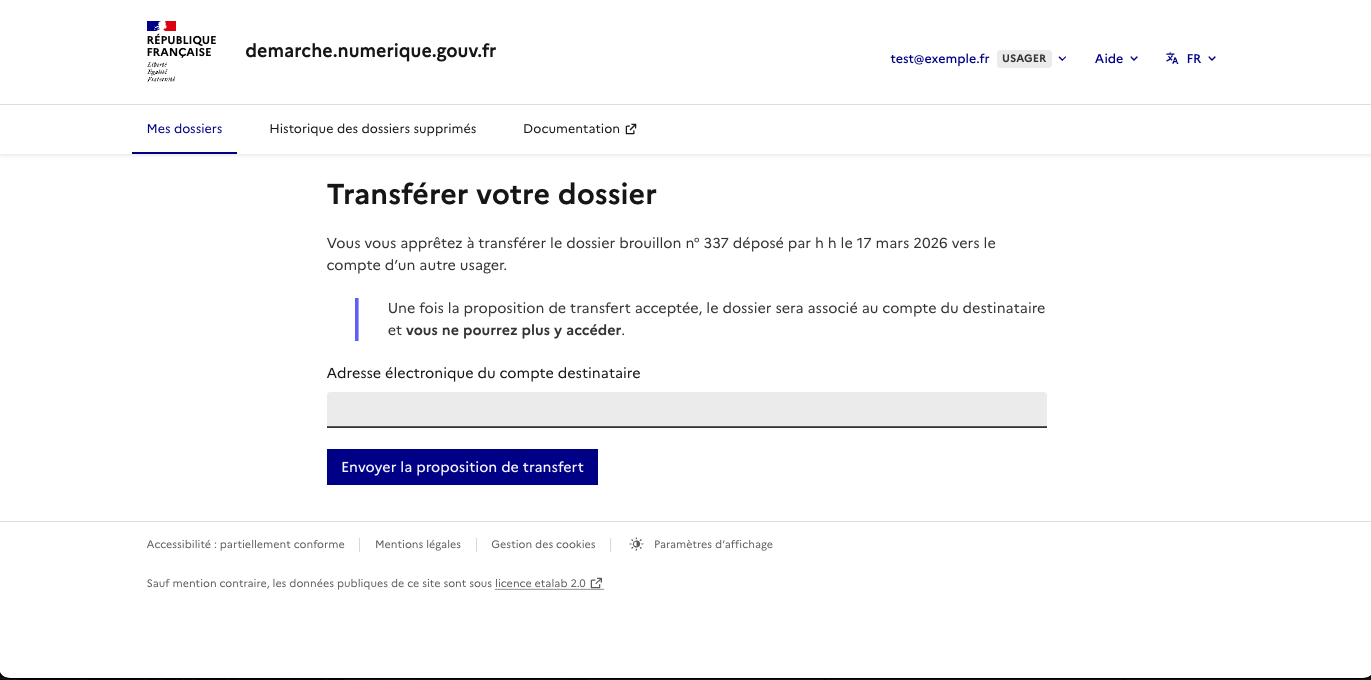 Image illustration l’interface de transfert de dossier vers un autre compte